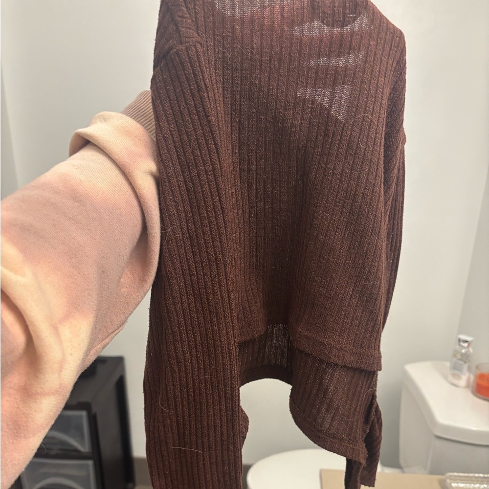 Brown Ribbed Knit Sweater